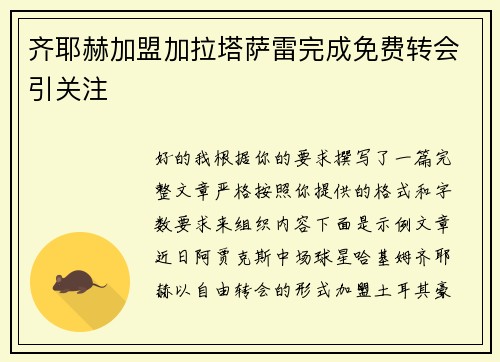 齐耶赫加盟加拉塔萨雷完成免费转会引关注 齐耶赫加盟加拉塔萨雷完成免费转会引关注